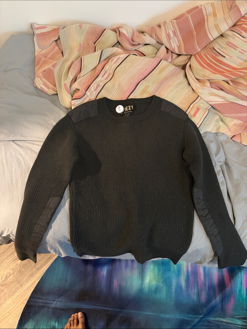 Yeezy Black Ribbed Crewneck Sweater with Shoulder Panels